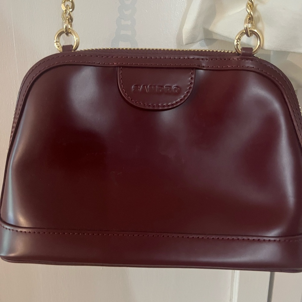 Sandro Dark Red Crossbody Bag with Gold Chain